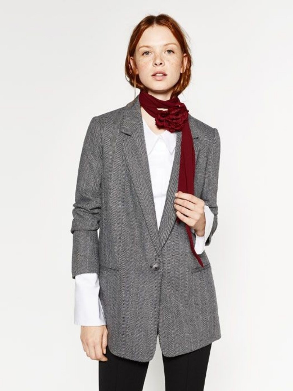 Zara Wool Blend Blazer in Gray & Black Women's Size M